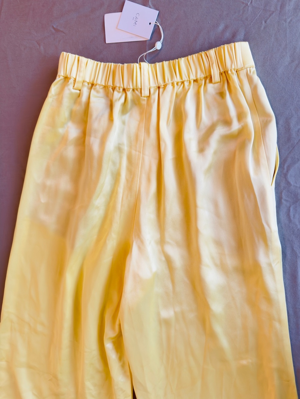 CAMI NYC Davina Sunlight Pale Yellow Wide Leg Satin Trousers Flowy & Silky Pants - Picture 13 of 16